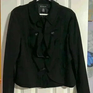 INC Jacket blazer  with ruffle collar black zipper front size XL